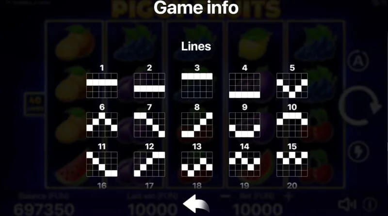 Piggy Fruits - esquema de quarenta linhas de pagamento fixas